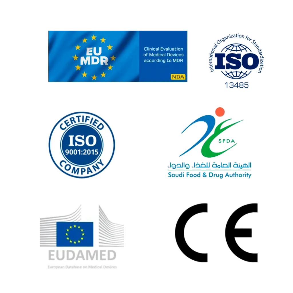 Знаки EU MDR, ISO 13485, ISO 9001, SFDA, EUDAMED и CE